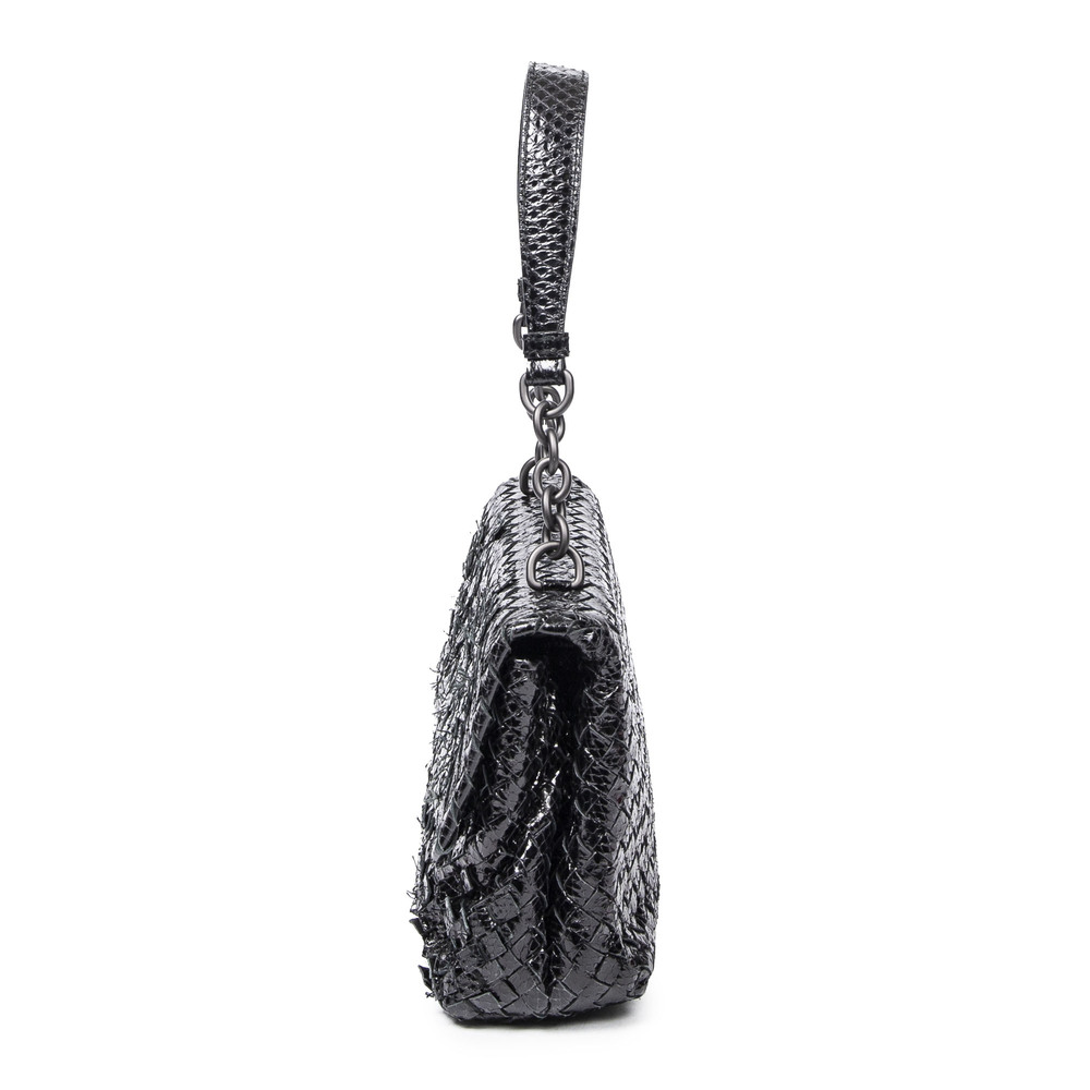 Bottega Veneta Top Handle Flap Bag   in Black Snakeskin Intrecciato Leather - Picture 3 of 7